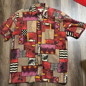 Vintage Expressions Cubist-Inspired Short Sleeve Button-Down – Size L
